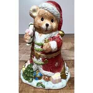 Christmas Teddy Bear Ceramic Hinged Trinket Box